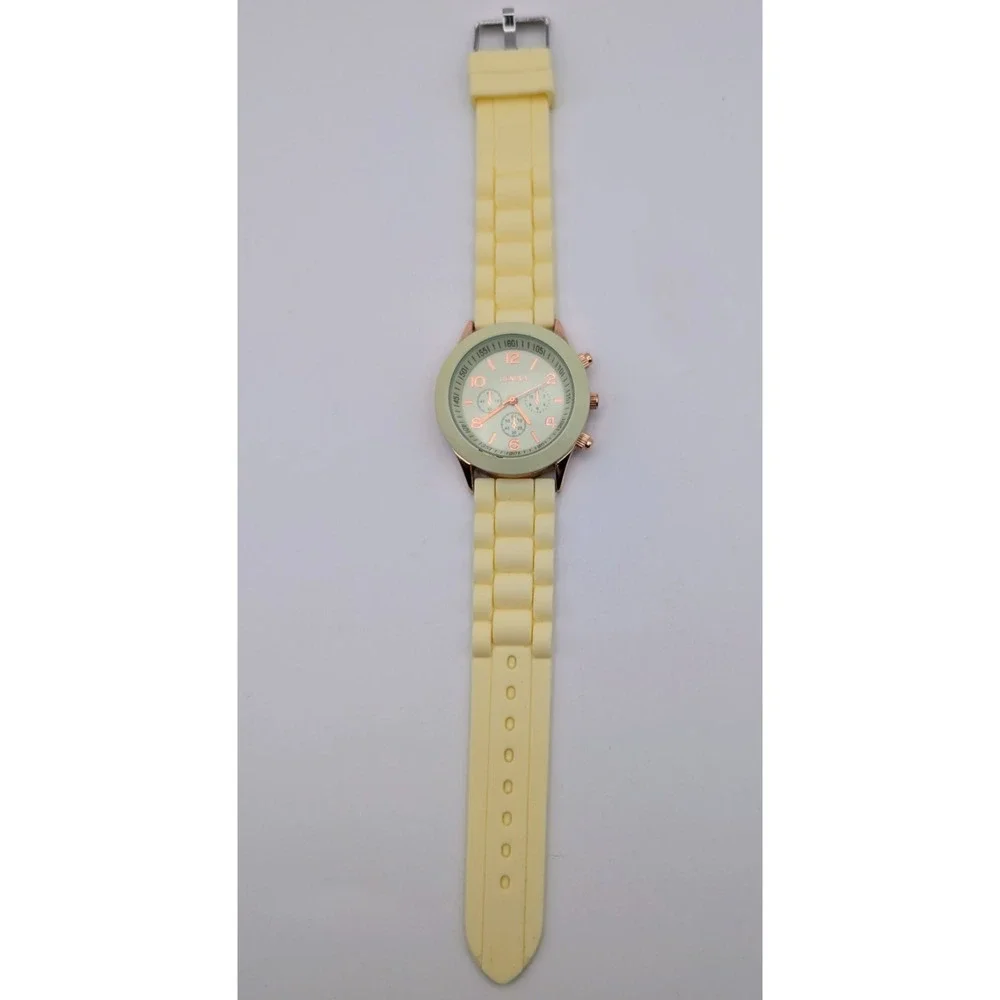 GENEVA Watch Off White And Rose Gold, Silicone‎ Strap Wristband New Battery
